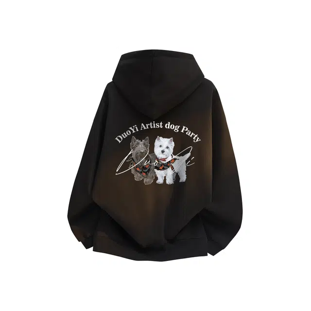 Duoyi Retro Dog Print Hoodie