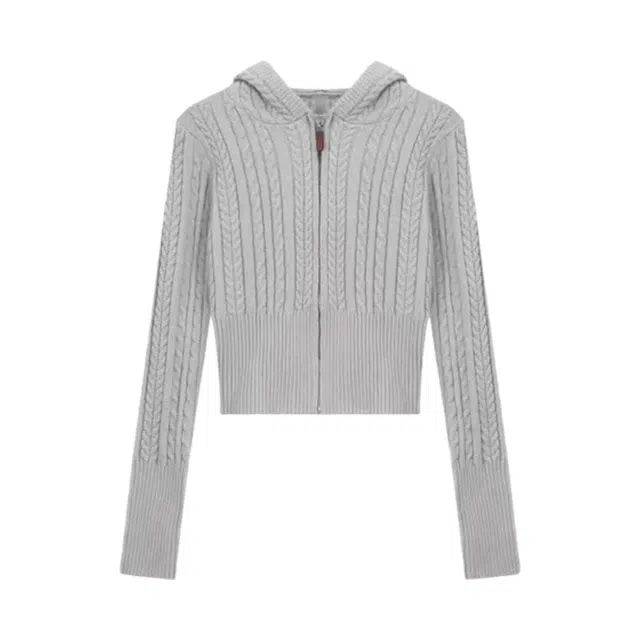 望莱仕 温柔气质拉链麻花长袖外套女春季小个子显瘦短款上衣针织衫 女款