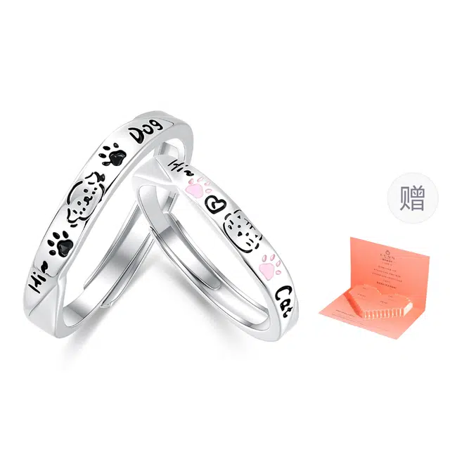 【999足银丨猫狗日记对戒】可定制刻字  匆匆那年 轻奢高级感 可爱设计 精致时尚简约 开口可调节 纯银 戒指 男女同款情侣款