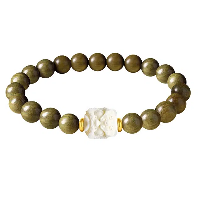 琛宬 狮来运转八方来财 招财纳福平安喜乐有钱花吞金兽醒狮新中式复古国风简约时尚百搭大气文玩盘玩佛珠#好运 绿檀 手串 男款