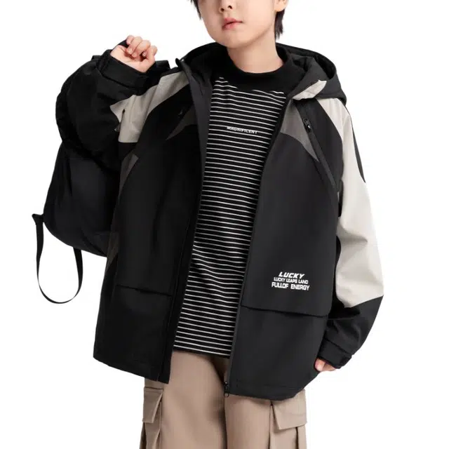 左西冲锋衣 加绒防风防水保暖轻量透湿防刮耐磨户外连帽 儿童款