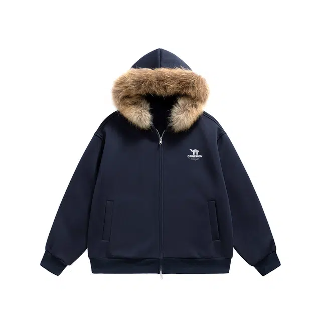 领航骆驼 时尚街头毛领连帽飞行员小众高级感痞帅百搭无性别主义宽松休闲通勤开衫卫 衣 男女同款