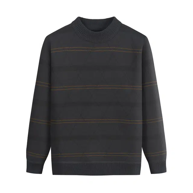 男装秋冬圆领半高领菱格拼色复古保暖时尚百搭针织上衣毛衣 男款