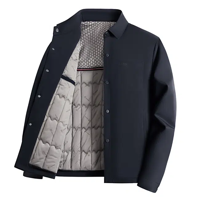 卡丹狄诺 加棉加厚男士秋冬季保暖翻领夹克棉衣男单排扣中年衫商务休闲外套男棉服 男款