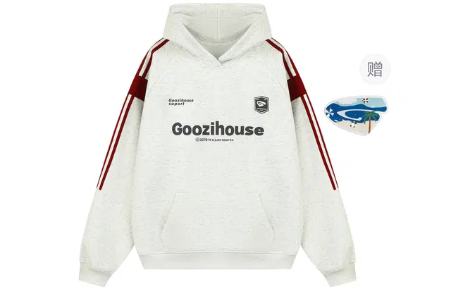 港仔文艺男 美式潮牌三条杠字母徽章连帽运动条纹长袖上衣撞色拼接简约百搭宽松休闲套头卫衣 男女同款