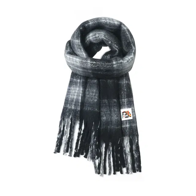 吾皇猫 经典黑白加大加厚格纹撞色季保暖 心动礼盒装 聚酯纤维 绒线围巾 男女同款情侣款