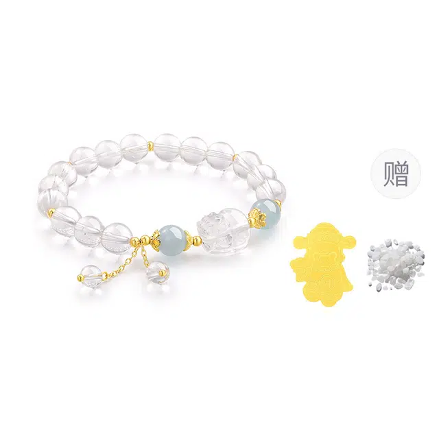 【清杂念防心乱】 金六福吉祥 晨间露貔貅手链 净化心灵清澈透明清冷显白时尚简约高级感轻奢精致百搭小众设计礼送#好运天然 白水晶 手串 女款