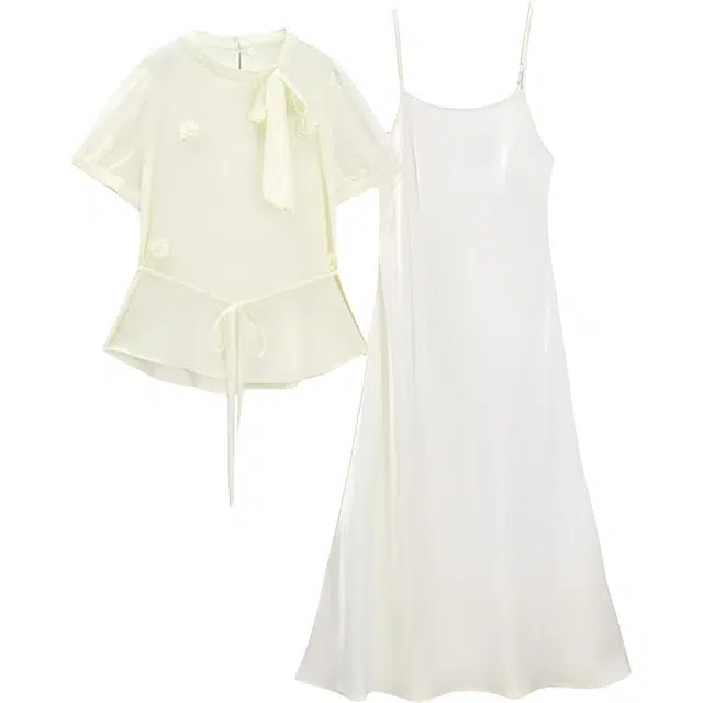 爱依服 法式名媛淑女短袖外套时尚百搭吊带裙裙装套装 女款