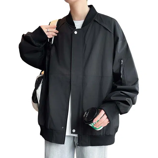 洋气先生 美式痞帅学院风棒球服设计少年感高级纯色拉链长袖休闲舒适耐磨防风日常户外通勤无性别主义简约百搭工装外套夹克 男女同款