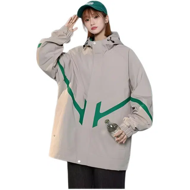 木木兔   潮流时尚秋季外套 情侣装 大码  美式潮牌宽松户外工装连帽休闲百搭学生登山服夹克 男女同款