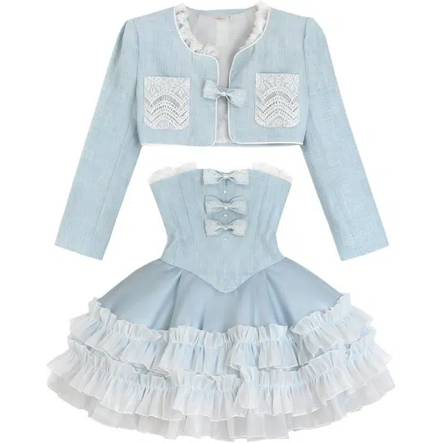 柏黛妃 秋冬长袖蓬蓬裙两件套女仙气温柔小个子公主裙连衣裙裙装套装 女款