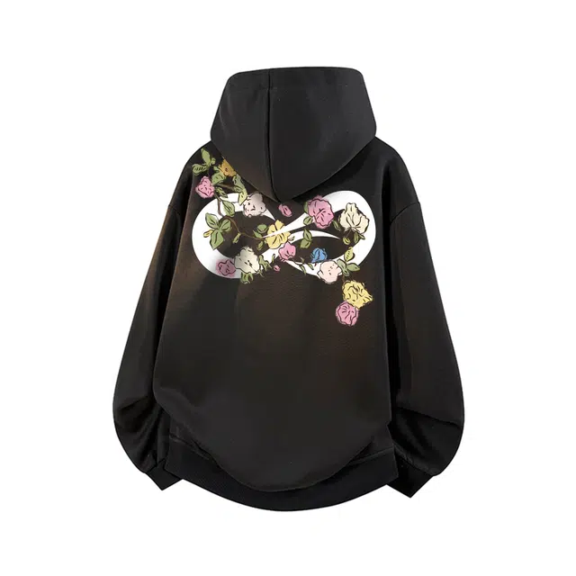 物质公式 重磅潮牌美式复古高街创意趣味植物花卉无限循环字母印花设计感质感潮流时尚宽松简约日常通勤穿搭休闲百搭长袖连帽卫衣 男女同款