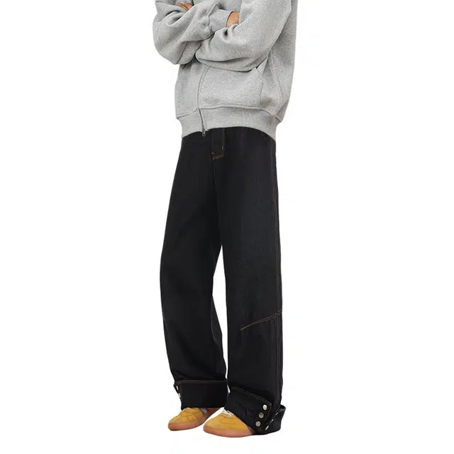 木林森 美式复古高街重磅直筒宽松结构设计款百搭舒适潮流休闲牛仔裤 男女同款