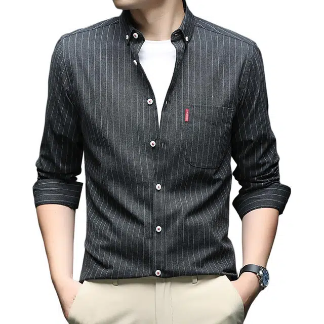 卡丹狄诺 长绒棉秋季亲肤透气轻商务休闲百搭户外潮流条纹衬衣男长袖衬衫 男款