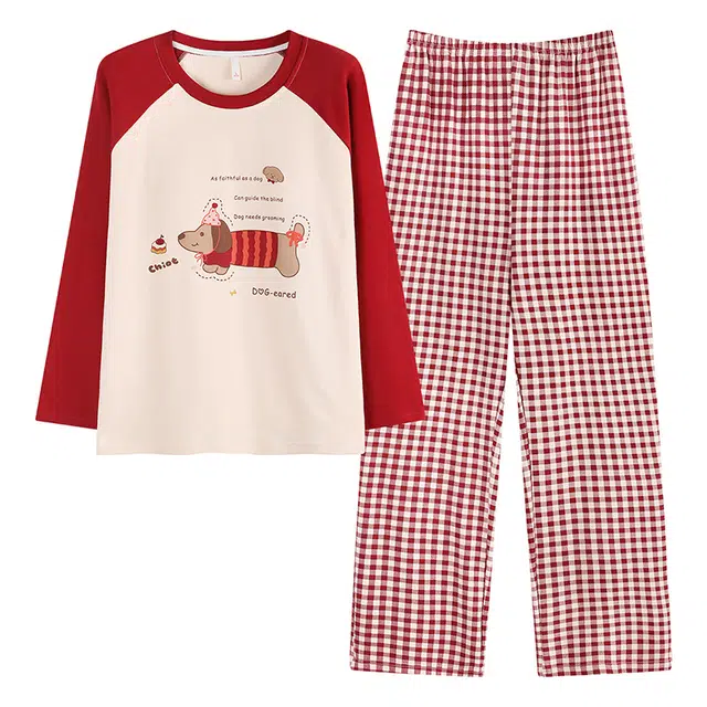 帕兰朵 春秋季女士纯棉长袖卡通休闲家居服带胸垫可外穿舒适睡衣套装 女款