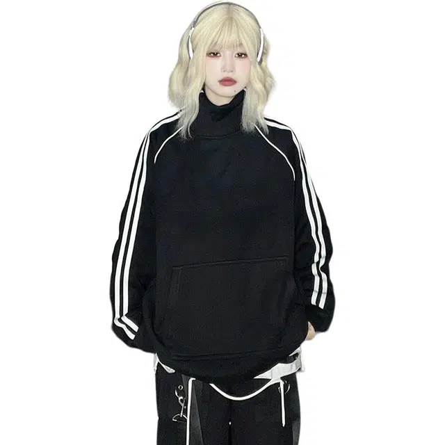 冈哉 美式基础款结构织带拼接立领简约百搭痞帅个性潮流潮牌慵懒感城市日常通勤柔软舒适卫衣  男女同款