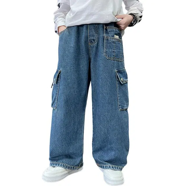 黑恐龙牛仔裤 男童秋季时髦酷帅工装长裤