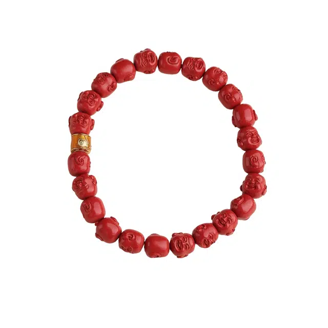 子婳 前程似锦平安顺逐本命年招财转运弥勒佛头新中式复古小众精致红红火火#好运 朱砂 手串 男女同款情侣款