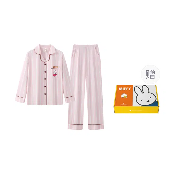 宫蝶 米菲纯棉长袖甜美风可外穿卡通开衫家居服宽松休闲舒适睡衣套装 女款 礼盒装