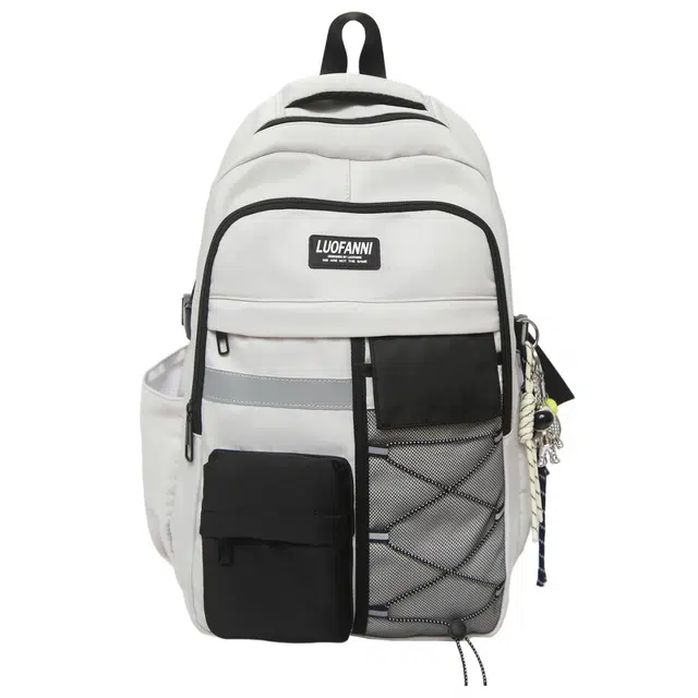 蔻蒂熊 潮牌大容量书包男初中高中生百搭休闲个性小众款时尚高颜值减负小学生背包女 尼龙布 双肩包 常规 灰色/黑色/卡其色