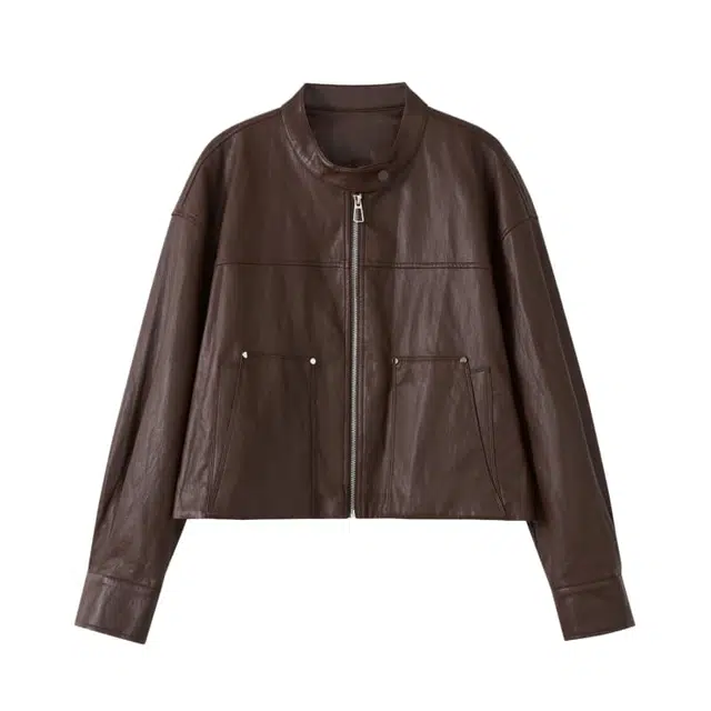 柳絮自制 酷飒风短款夹克外套上衣皮衣 女款