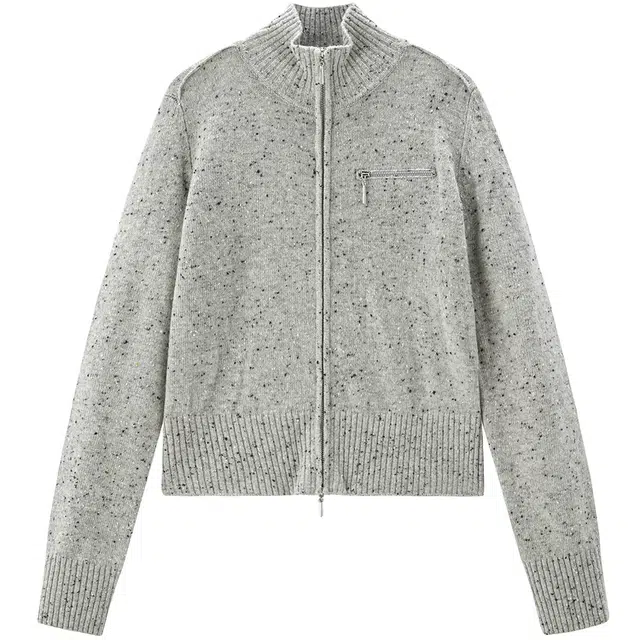 太平鸟 舒适简约慵懒松弛感双拉链开衫复古高领外穿内搭毛衫针织衫 女款