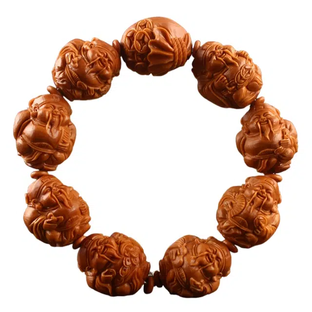宣华意 高品质 精雕刻八方来财八大财神爷 核雕文玩把件 招财纳福#好运 橄榄核 手串 男女同款情侣款