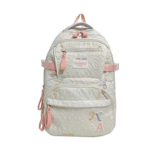 蔻蒂熊 时尚书包小众设计高颜值日系百搭少女大容量清新简约可爱 尼龙布 双肩包 白色    黑色    粉红色    黄色    蓝色