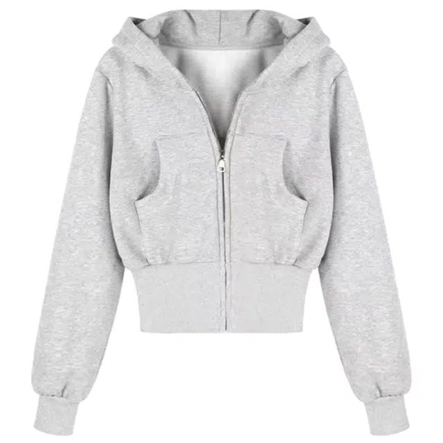 望莱仕 美式复古连帽外套女秋季加绒加厚小个子短款收腰开衫上衣卫衣 女款