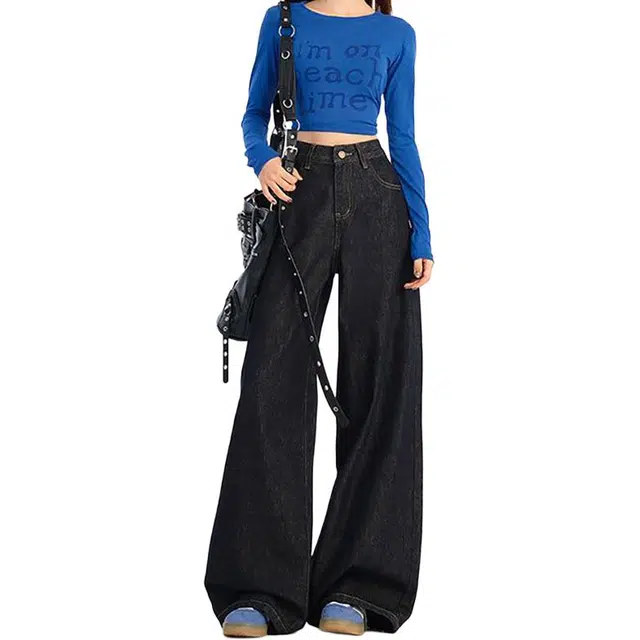 如续 美式复古简约基础款低腰阔腿原色直筒休闲长裤加绒百搭舒适牛仔裤 女款