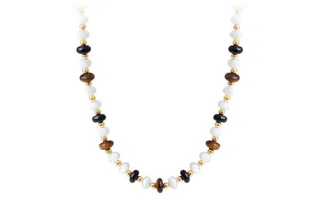 六福珠宝 【吸金旺事业】设计感轻奢时尚美拉德风木变石玛瑙混搭个性锁骨链不规则串珠链#好运天然 虎眼石 项链 女款