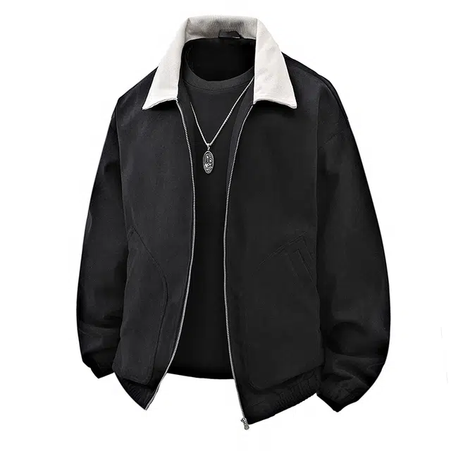 洋气先生 美式复古高街痞帅潮流翻领拉链设计高级纯色长袖休闲舒适保暖防风日户外常通勤徒步骑行无性别主义简约百搭皮衣外套夹克 男女同款