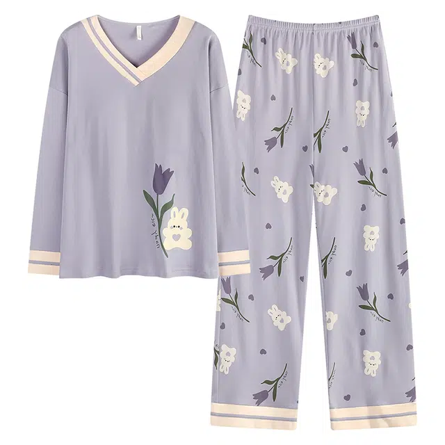 帕兰朵 带胸垫女夏季卡通网红纯棉短袖短裤甜美可外穿家居服棉质睡衣套装 女款