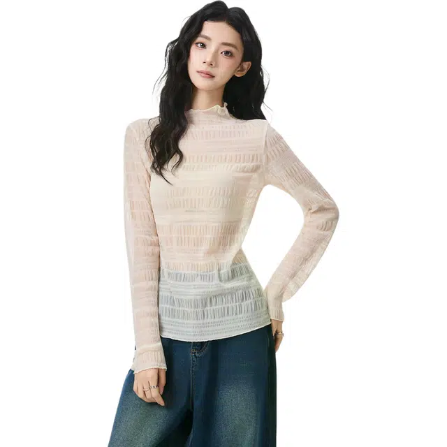 淑好百 半高领纯欲风法式蕾丝针织衫 女款