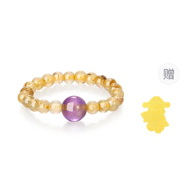 【招财进宝】 金六福吉祥 吸财纳金 紫金双生财富之石开运利器新中式国潮风轻奢设计日常通勤方便#好运天然 金发晶 戒指 女款