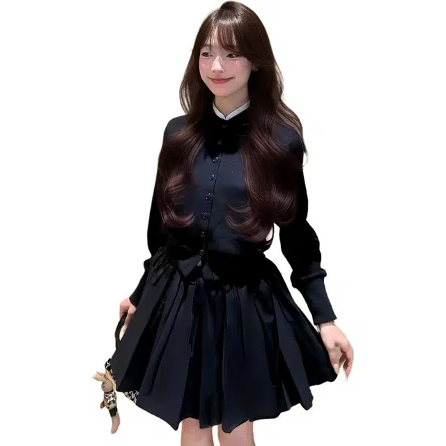 思蓓儿 学院风气质减龄圆领针织衫百褶半身裙裙装套装 女款