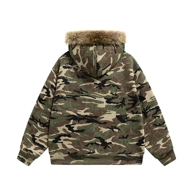 领航骆驼 秋冬季美式复古潮牌迷彩连帽拉链开衫长袖学院底特律风时尚宽松百搭夹克卫衣  男女同款