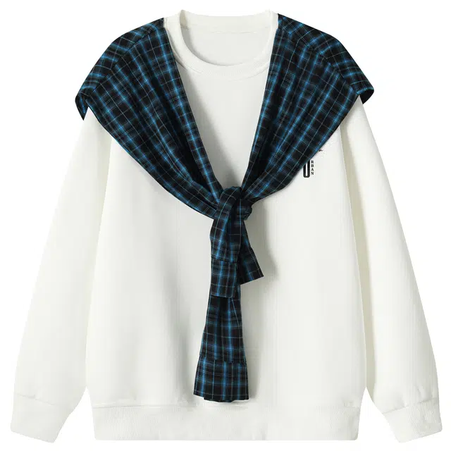 而度 可拆卸格纹披肩拼接工艺后背字母印花设计感小众氛围感叠穿卫衣 男女同款