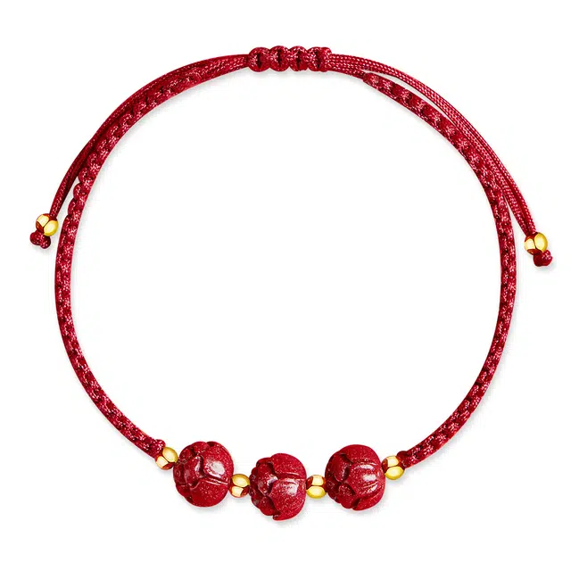 一世倾 莲花转运珠新中式工作上岸福字大吉转运珠好运连连招财进宝小众设计经典百搭转运好运 朱砂 手绳 男女同款情侣款