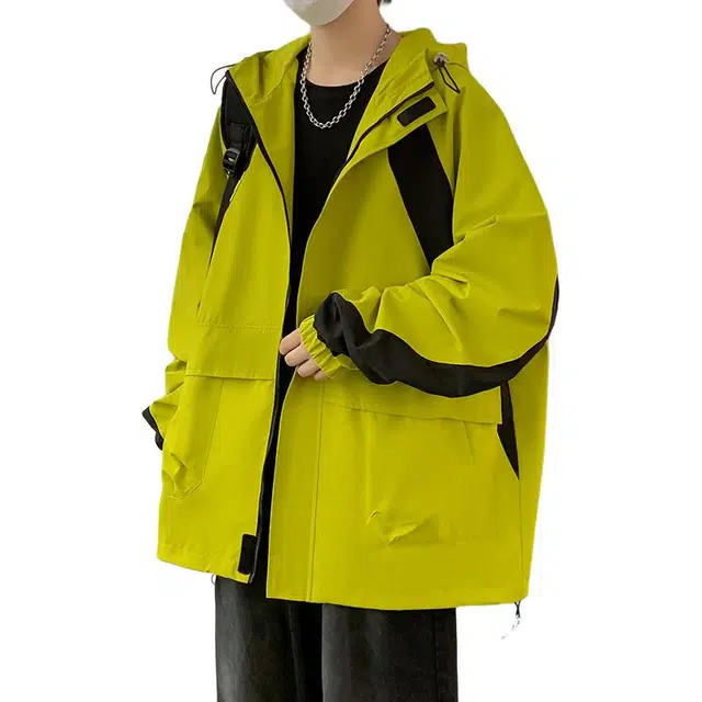 洋气先生 美式潮牌撞色拼接带帽拉链设计高级感长袖休闲舒适防风山系户外通勤徒步旅行无性别主义简约时尚百搭工装冲锋外套夹克 男女同款