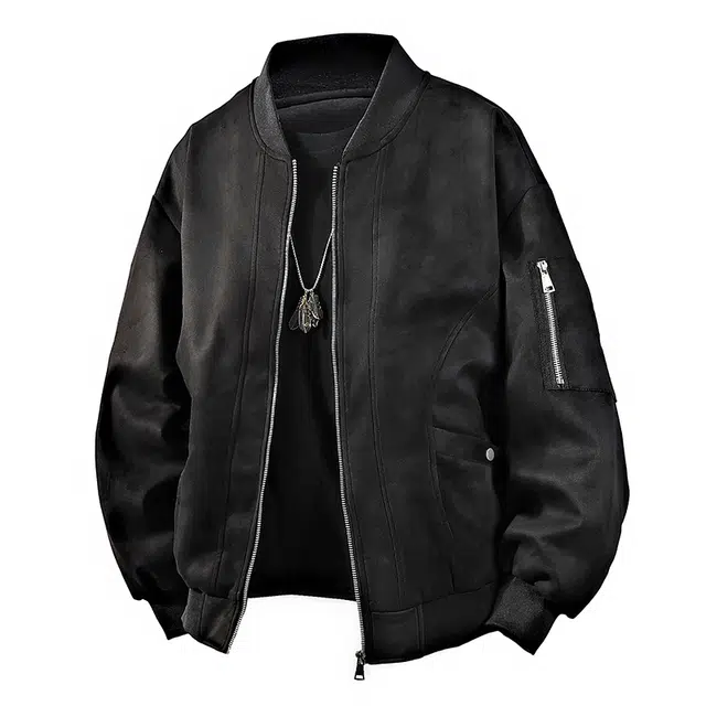 洋气先生 美式潮牌复古鹿皮绒感拉链设计无性别主义高级感纯色长袖休闲舒适保暖防风户外徒步日常通勤时尚百搭棒球领工装外套夹克 男女同款