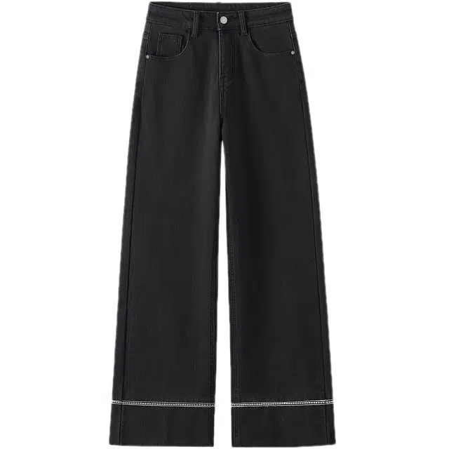 她池 简约通勤风高腰水洗加绒九分直筒牛仔裤 女款