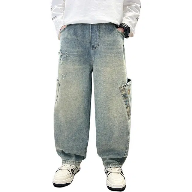 黑恐龙牛仔裤 男童大口袋修身百搭长裤