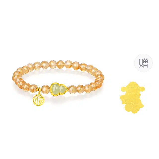 【福禄财运石】 金六福吉祥 新中式轻奢高级感转运葫芦福牌百搭显白来财多财多福事业顺利上岸#好运天然 黄水晶 手串 女款