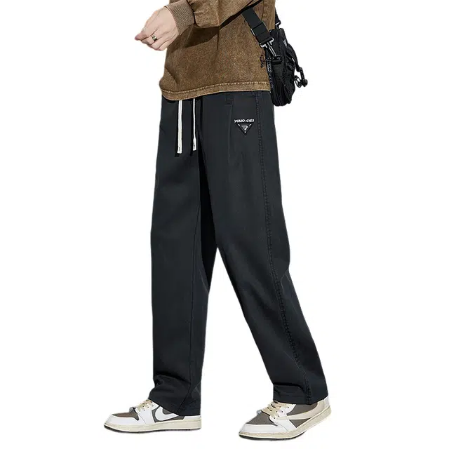 赛瀚 百搭宽松直筒牛仔裤男美式复古简约休闲裤秋季厚款舒适亲肤男装松紧腰抽绳长裤显瘦显高青少年高街潮流通勤外穿男裤 男女同款