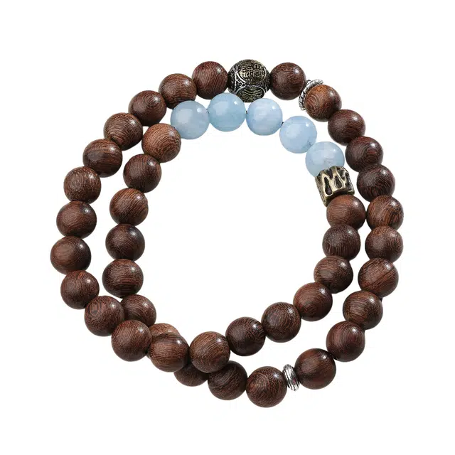 子婳 诸事顺利八方来财新中式国风招财转运海蓝宝多圈念珠盘玩文玩小众轻奢简约显白气质百搭手饰 金丝檀木 木作手串 男女同款情侣款