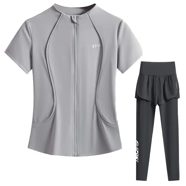 婉町蒂诺  跑步运动套装女专业公路自行车  骑行服时尚  透气舒适高弹力短袖外套户外登山羽毛球服  女款  两件套  健身房瑜伽服修身速干衣