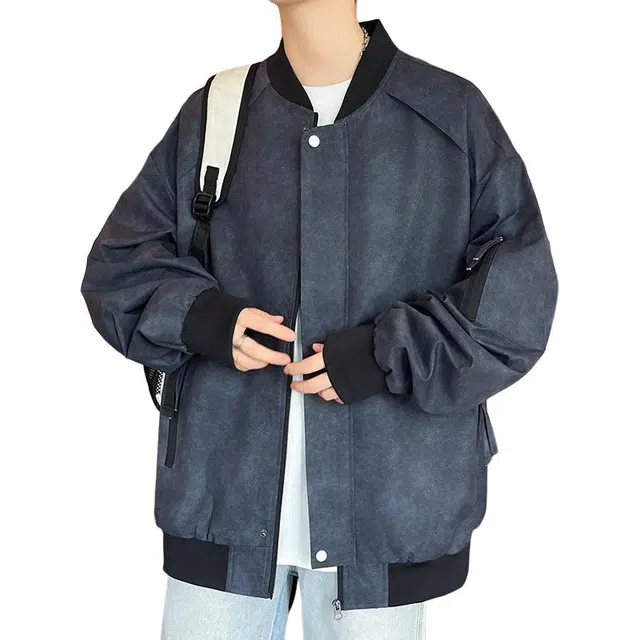 洋气先生 美式潮流学院风侧边拉链设计痞帅嘻哈风机能落肩宽松翻领长袖日常户外通勤无性别主义百搭工装外套夹克 男女同款