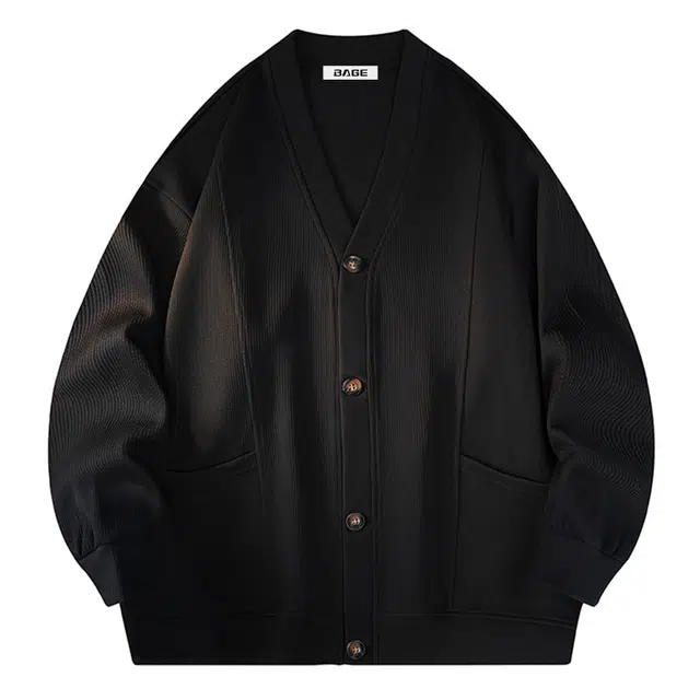 八哥 美式复古高街基础款纯色舒适休闲百搭宽松设计感经典亲肤柔软纽扣慵懒开衫针织衫 男女同款