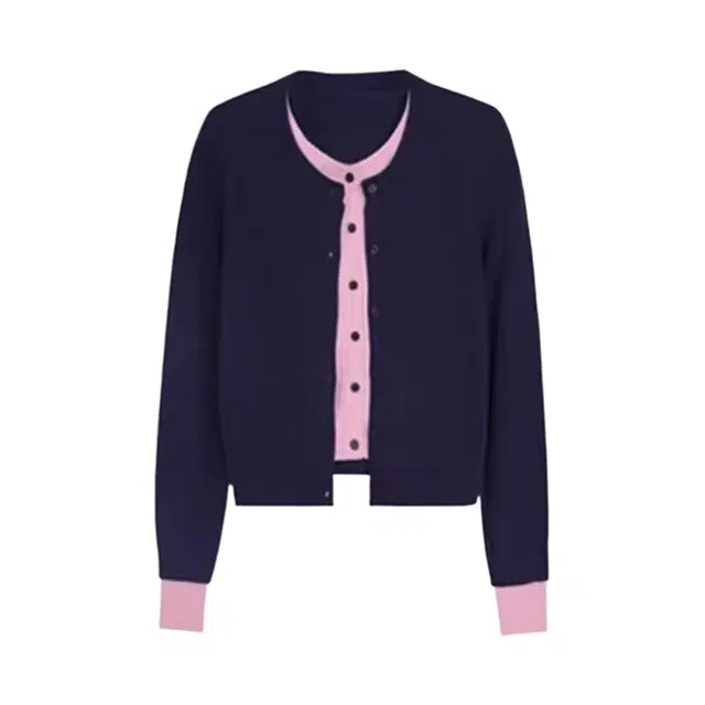 望莱仕 大码假两件长袖外搭高级感配裙子早秋慵懒风穿搭外套上衣针织衫 女款